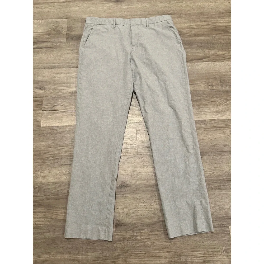 J.Crew Bowery Slim Fit Grey Melange Dress Pants Mens 36x34 Flat Front Trousers